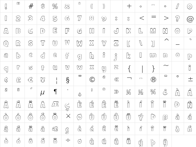 GrilledCheese BTN Out Regular  glyph index