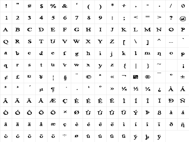 Goombah Regular  glyph index