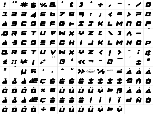 Zealot Expanded Italic Expanded Italic  glyph index