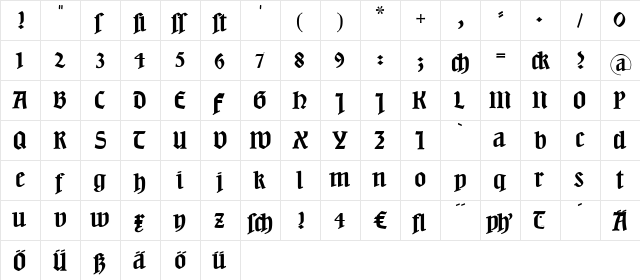 Neudeutsch Regular  glyph index