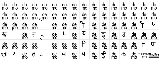 Marathi Saral-DEMO Normal  glyph index
