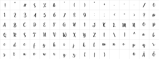 Eternal Lights Script Regular  glyph index