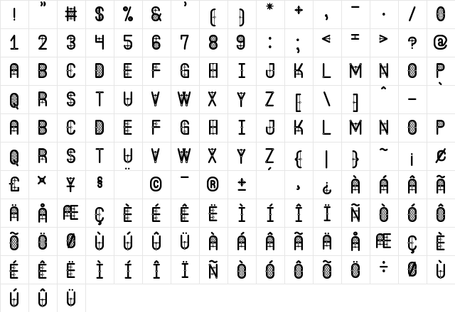 The Quick South St Regular  glyph index