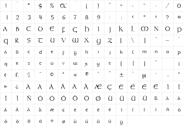 UmberSSK Regular  glyph index