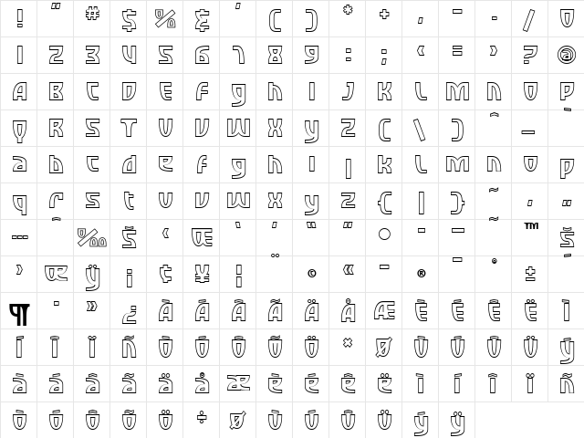 SF Retroesque Outline Regular  glyph index