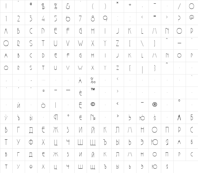CabelCyr Regular  glyph index