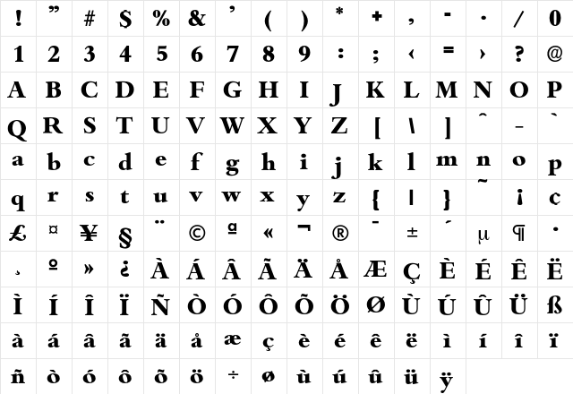 Bamberg-Bold Regular  glyph index
