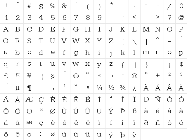 URWEgyptienneTLigExtWid Regular  glyph index