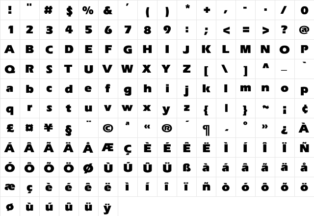 ItcEras-Demi-Bold Regular  glyph index