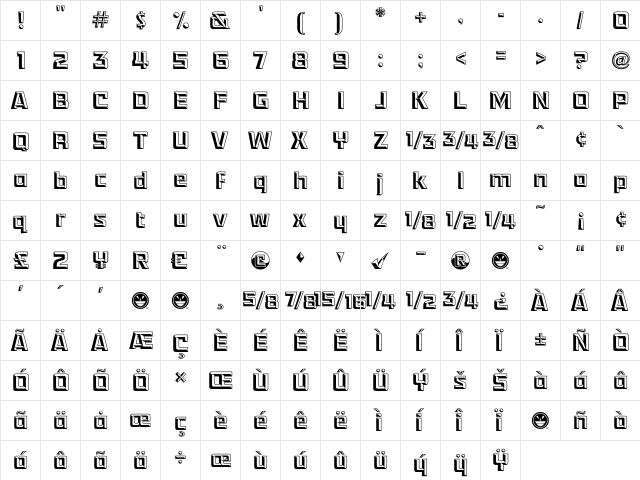 RACE1 Eternals Chiseled Normal  glyph index