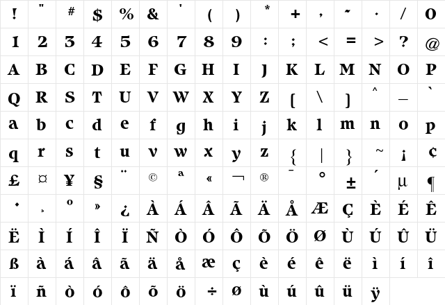 Isbell CG Bold  glyph index