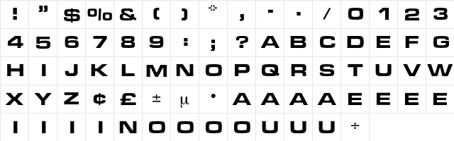 Meteor Regular  glyph index