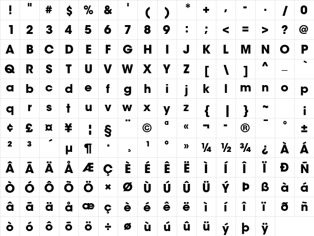 ITC Avant Garde Gothic Std Bold  glyph index