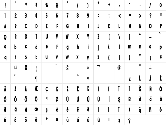 TR Angostura Black Regular  glyph index