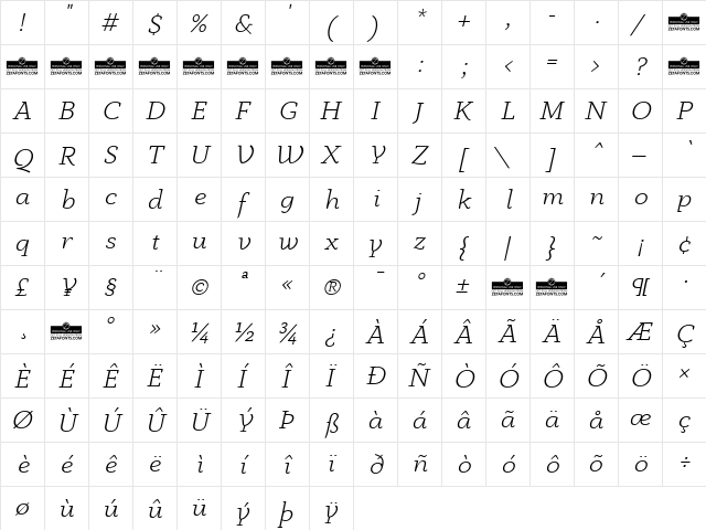 Anaphora Trial Light Italic  glyph index