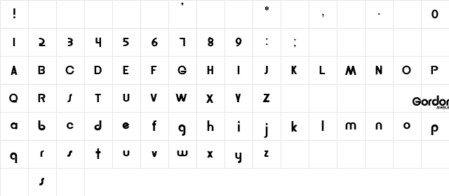 Gordon Regular  glyph index