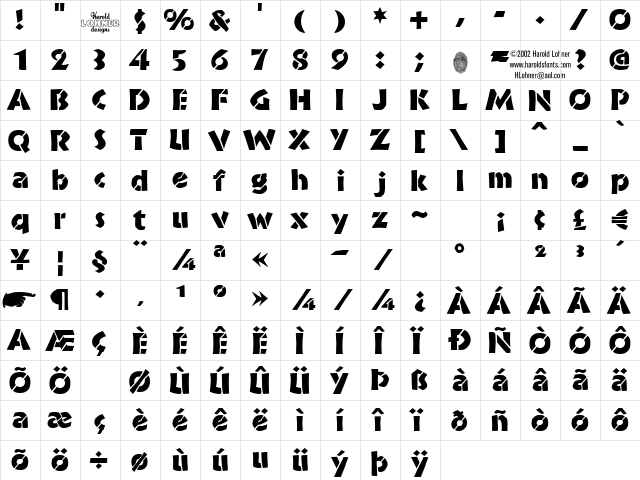 Bride Stencil Regular  glyph index