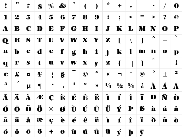 Becker Antiqua Alt Regular  glyph index