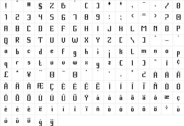 Thempo New St Regular  glyph index