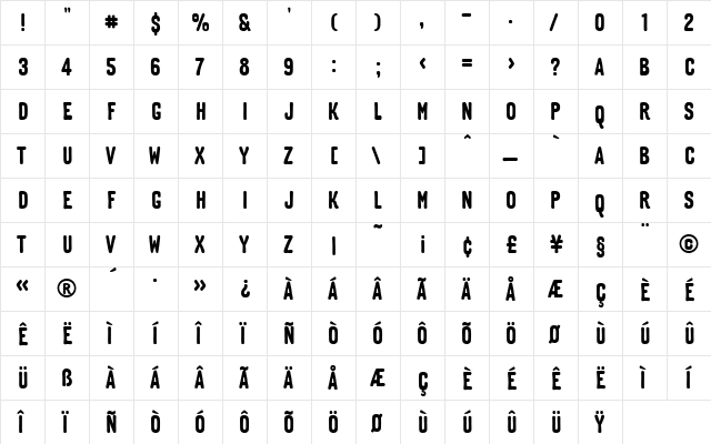 TLMoulinRouge Regular  glyph index