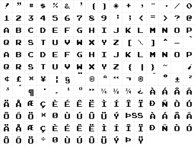 Joystix Monospace  glyph index