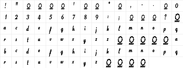 MrsNasty Regular  glyph index