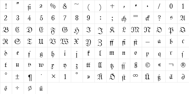 JohannFraktur Regular  glyph index
