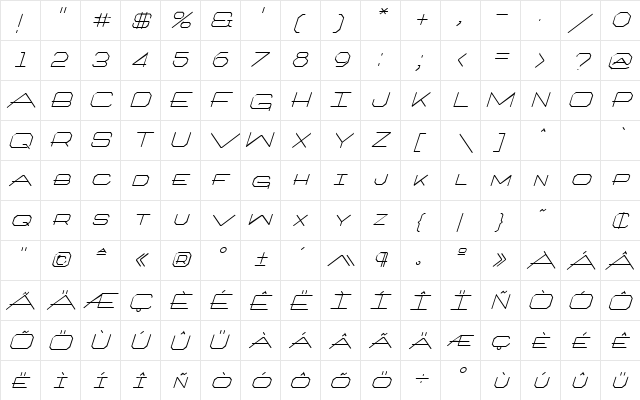 ArtlookIT Italic  glyph index