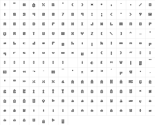 Mini Kaliber O TT (BRK) Regular  glyph index
