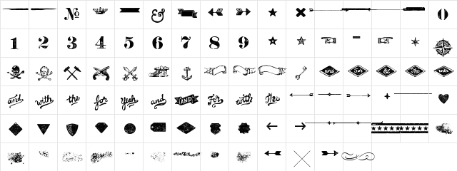 Brandon Printed Extras  glyph index