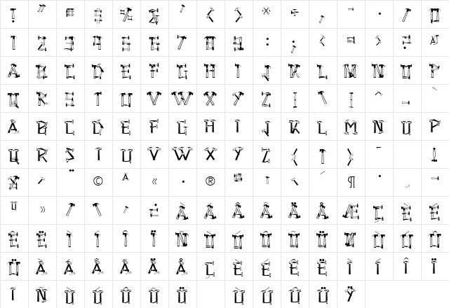 Hammered Regular  glyph index