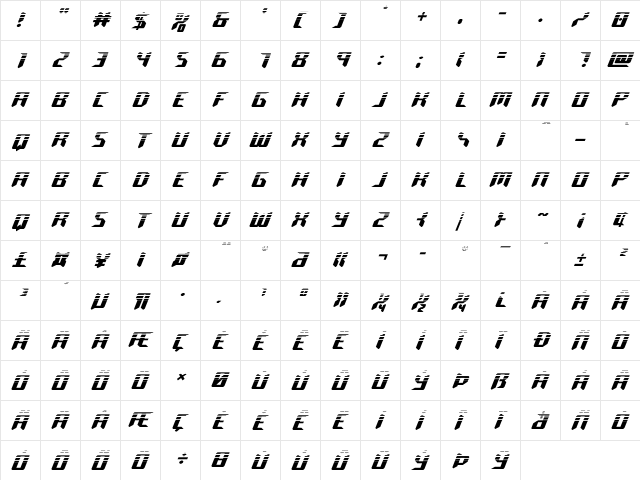 Robo-Clone Halftone Regular  glyph index