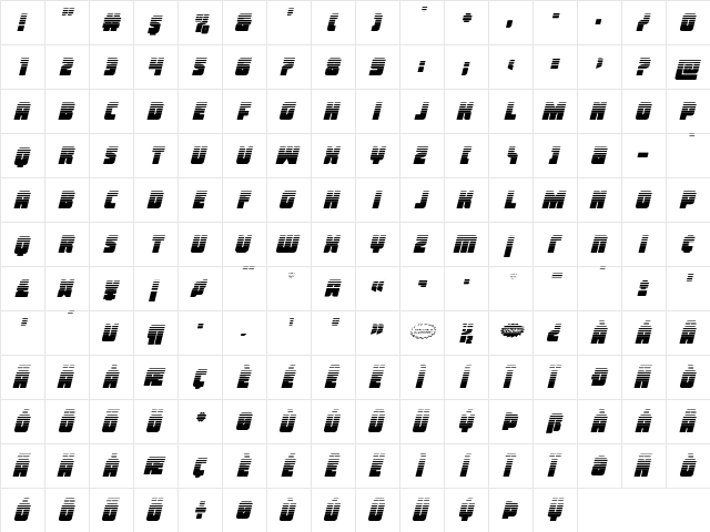 Inspector General Halftone Ita Regular  glyph index