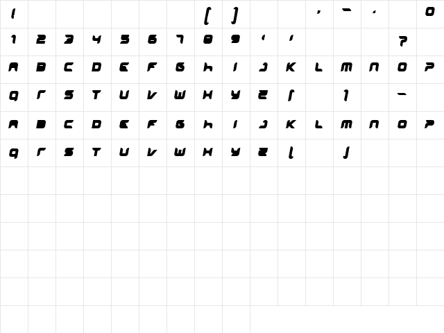 miniskup Regular  glyph index