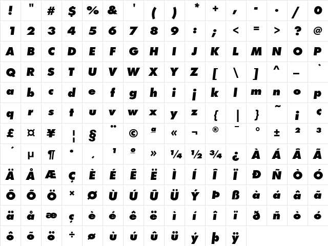 FuturaEF ExtraBoldObl  glyph index