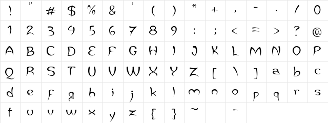 JaleasDemo Regular  glyph index