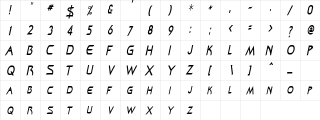 ZenonCondensed Italic  glyph index