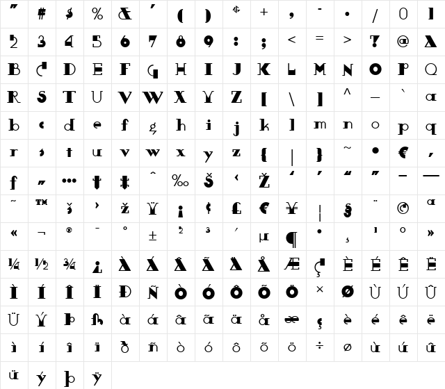 Boeuf Au Joost NF Regular  glyph index