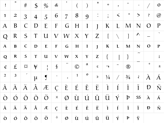 Alcuin Becker Caps Light Regular  glyph index