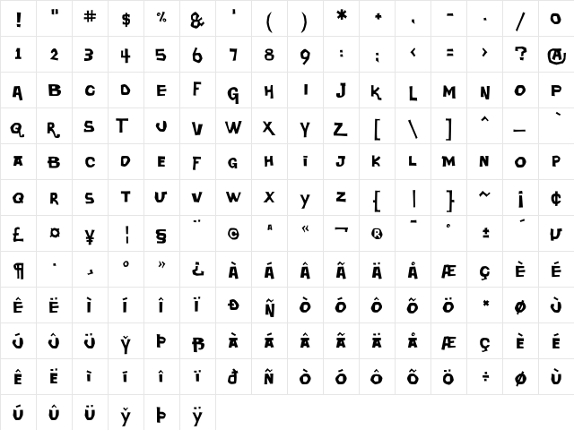 DaddyO Square  glyph index