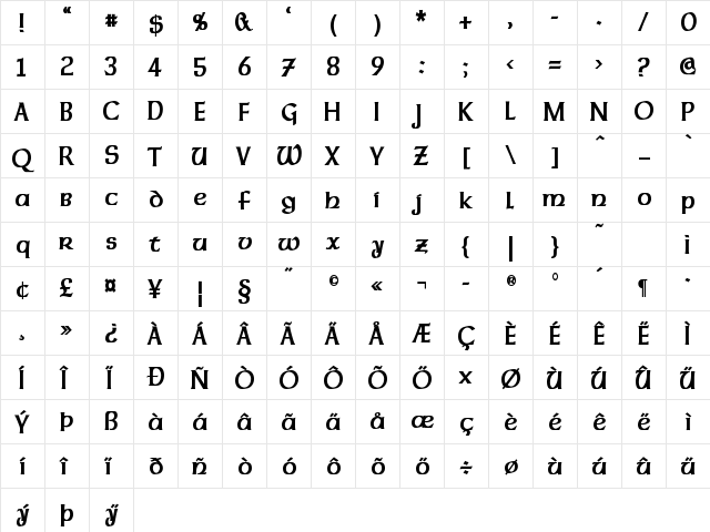 Dalelands Uncial Condensed Bold  glyph index