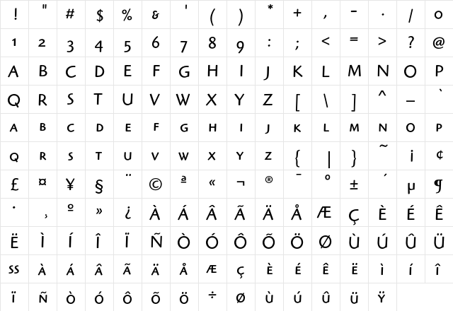 HighlanderEF BookSC  glyph index