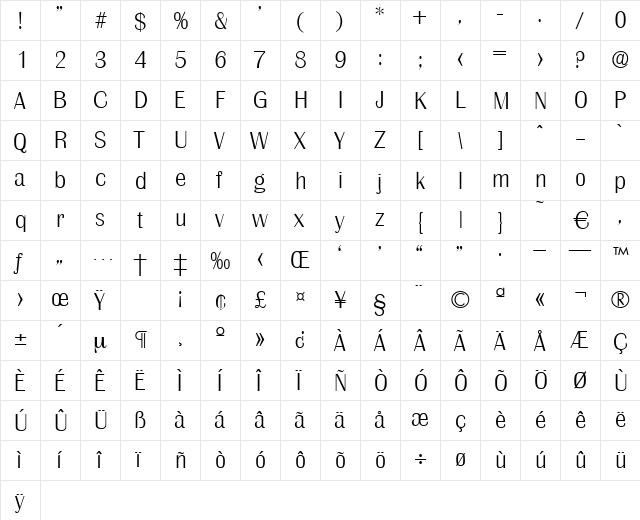 Grenoble-Xlight Regular  glyph index