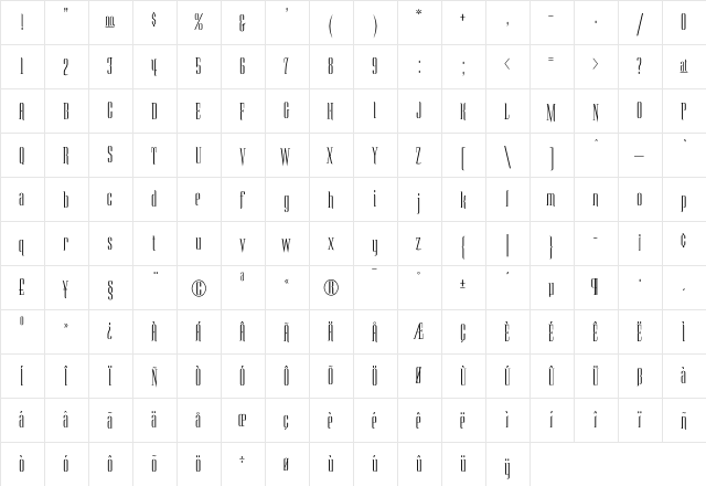Malaise Tall  glyph index