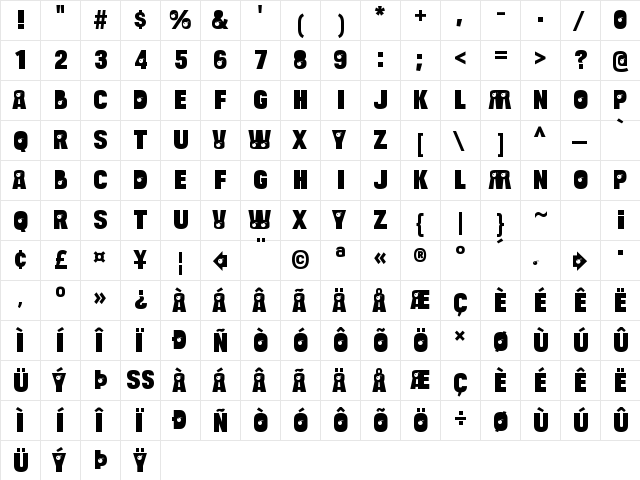 Bulltoad Bomb Regular  glyph index