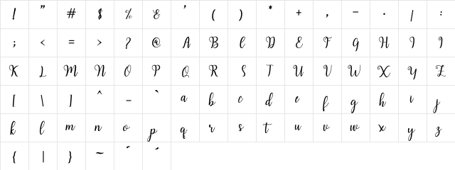 Haearty Script Regular  glyph index