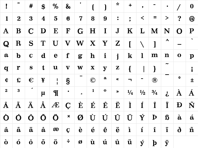 Illinois Medium  glyph index