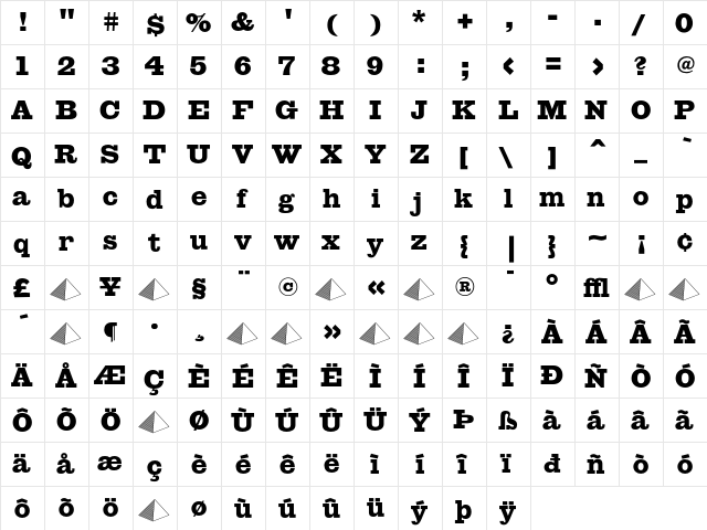 Giza ThreeFive  glyph index