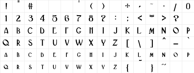Gatsby Bold  glyph index