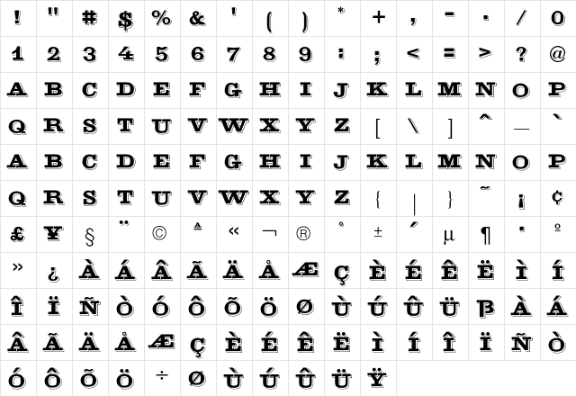 Gold Rush  glyph index